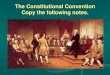 The Constitutional Convention Copy the following notes.€¦ · The Constitutional Convention begins ... George Washington was asked to preside (lead) over the convention. James Madison