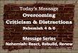 Overcoming Criticism & Distractions · Overcoming Criticism & Distractions Nehemiah 4 & 6 Message Series Nehemiah: React, Rebuild, Renew. Nehemiah 4 & 6 Nehemiah turns to prayer in