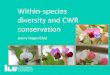 Within-species diversity and CWR conservation · 2016. 5. 13. · Within-species diversity –Jenny Hagenblad 13 MAY 2016 24 Crop Disease average % disease reduction Barley Powdery