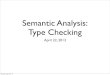 Semantic Analysis: Type Checkingcseweb.ucsd.edu/classes/sp13/cse131-b/slides/Lecture6-TypeChecki… · Lexical Analysis Semantic Analysis Syntax Analysis IR Generation IR Optimization