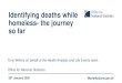 Identifying deaths while homeless - the journey so far...2020/01/30  · homeless- the journey so far 30th January 2020 Background • On the 3 April 2018, the Homeless Reduction Act