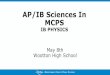 AP/IB Sciences In MCPS IB PHYSICS...Learning Engagements: Overview of IB Program Standard Level vs. Higher Level Overview of IB Physics Examine the pacing of the content in the course