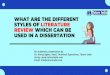 Writing Chapter : Different Types of Literature Reviews which can be used in a Dissertation