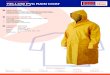 YELLOW PVC RAIN COAT€¦ · PROTECTIVE WORKWEAR Full length PVC/Polyester jacket with elastic plus studs. Two large pockets. Hood with drawstring. Sold & packaged individually. FEATURES