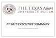 2016 Executive Summary - Texas A&M University-Texarkana · FY 2016 Total Revenues are budgeted to increase by $423 million (11%), when compared to the FY 2015 original budget. Overall,
