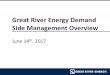 Great River Energy Demand Side Management Overview · Great River Energy Generation & Transmission cooperative providing wholesale electricity to 28 distribution cooperatives in Minnesota