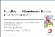 Hurdles in Bituminous Binder Characterization · Binder structure / morphology Optical microscopy / FTIR Microscopy / ESEM… At which temperature is seen the sample? Average vs