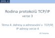 Rodina protokolů TP/IP - earchiv.cz · Rodina protokolů TP/IP verze 3 Téma 4: Adresy a adresování v TCP/IP, IP adresy verze 4 Jiří Peterka. NSWI021 1/2 Rodina protokolů TP/IP