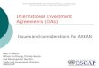 International Investment Agreements (IIAs) · IIAs can influence a company's decision to invest, but: Role is limited (IIAs alone cannot do the job); economic determinants more important