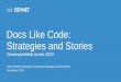 New Docs Like Code: Strategies and Stories · 2019. 11. 22. · Hi, I’m Anne Gentle • I’m a Developer Experience Manager for Cisco DevNet. • We treat docs like code for over