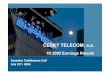 ČESKÝ TELECOM, a.s. - O2 · Cost control keeps OPEX flat total OPEX CZK 9.4bn, down 0.1% yoy 16% yoy headcount reduction (fixed-line employees at 7,935*) impact of one-off and extraordinary