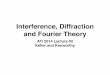 Interference, Diffraction and Fourier Theorykeller/Teaching/ATI_2014... · 2014. 9. 17. · Scalar Wave electric ﬁeld at position ~r at time t is E˜ (~r , t ) complex notation