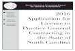 2016 Application for License to Practice General Contracting in the State of North Carolina