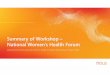 Summary of Workshop – National Women’s Health Forum