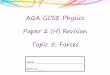 AQA GCSE Physics Paper 2 (H) Revision Topic 5: Forces