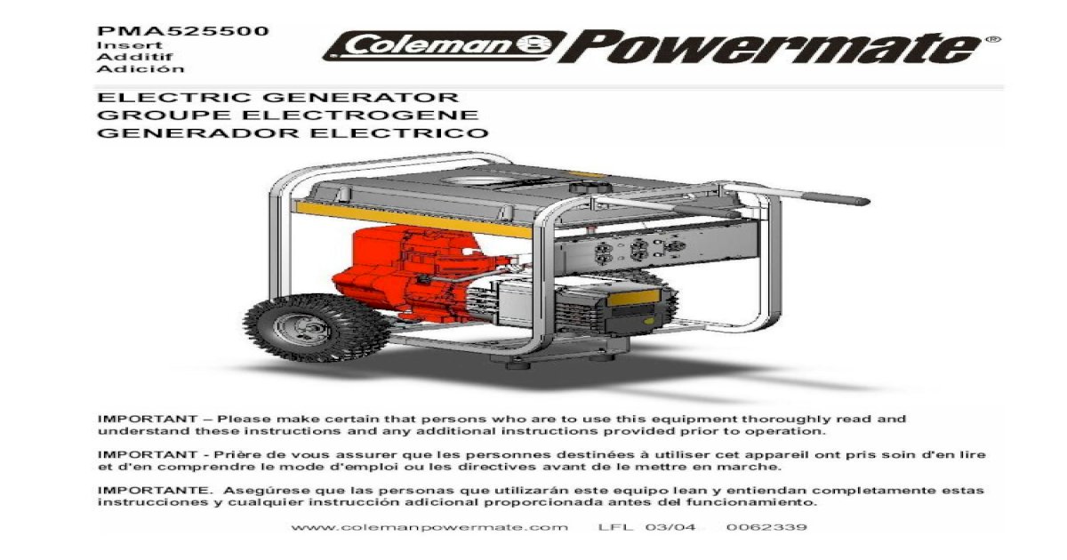 Coleman Powermate 5500 Generator Manual