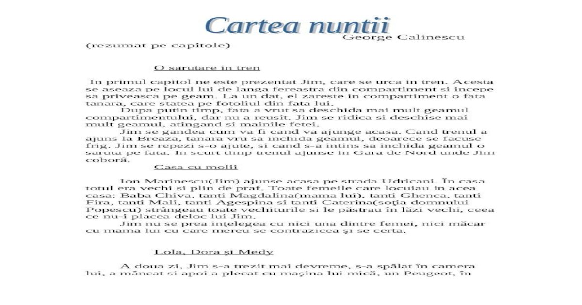 DOC) Cartea Nuntii - Rezumat Pe Capitole - DOKUMEN.TIPS