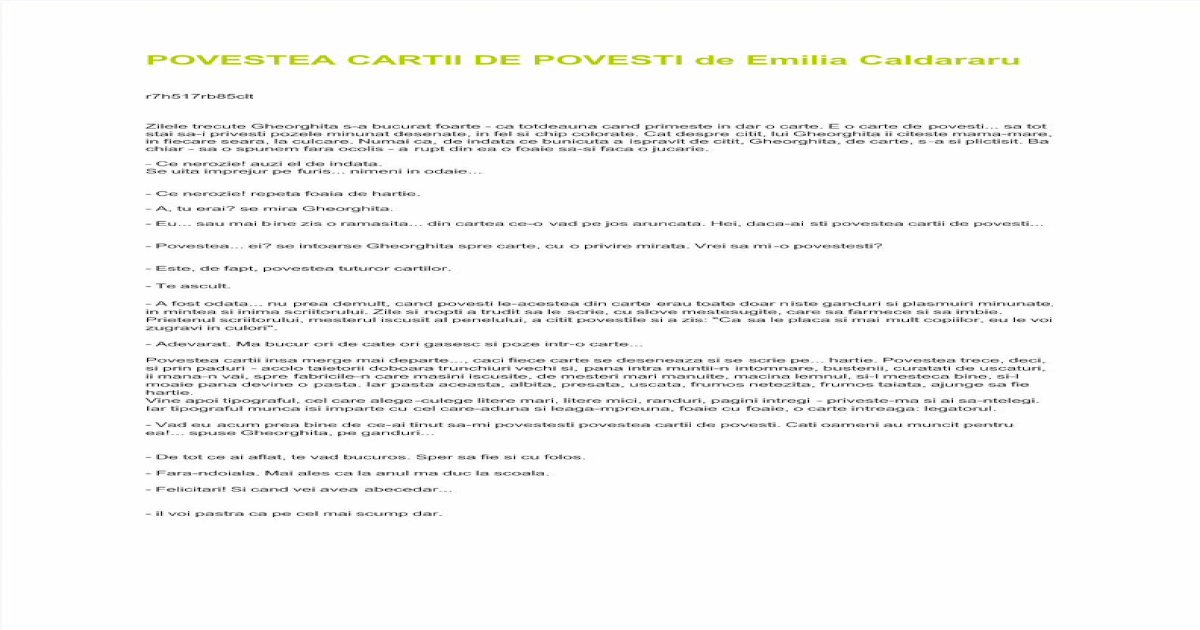 PDF) Povestea Cartii de Povesti de Emilia Caldararu - DOKUMEN.TIPS