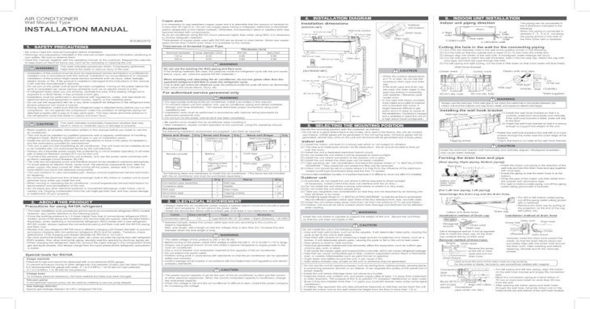 Fujitsu Klima Uredjaj Zidni Inverter Asyg12llcc Aoyg12llcc Installation Manual - Fujitsu Wall Mounted Air Conditioner Installation Manual