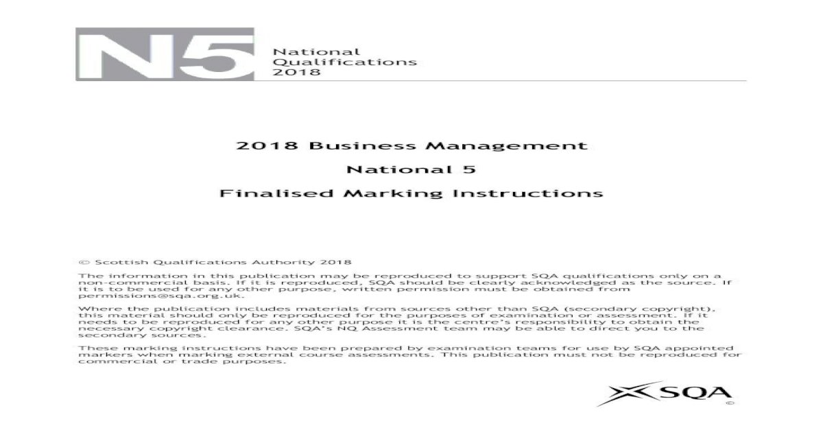 national 5 business management assignment marking scheme