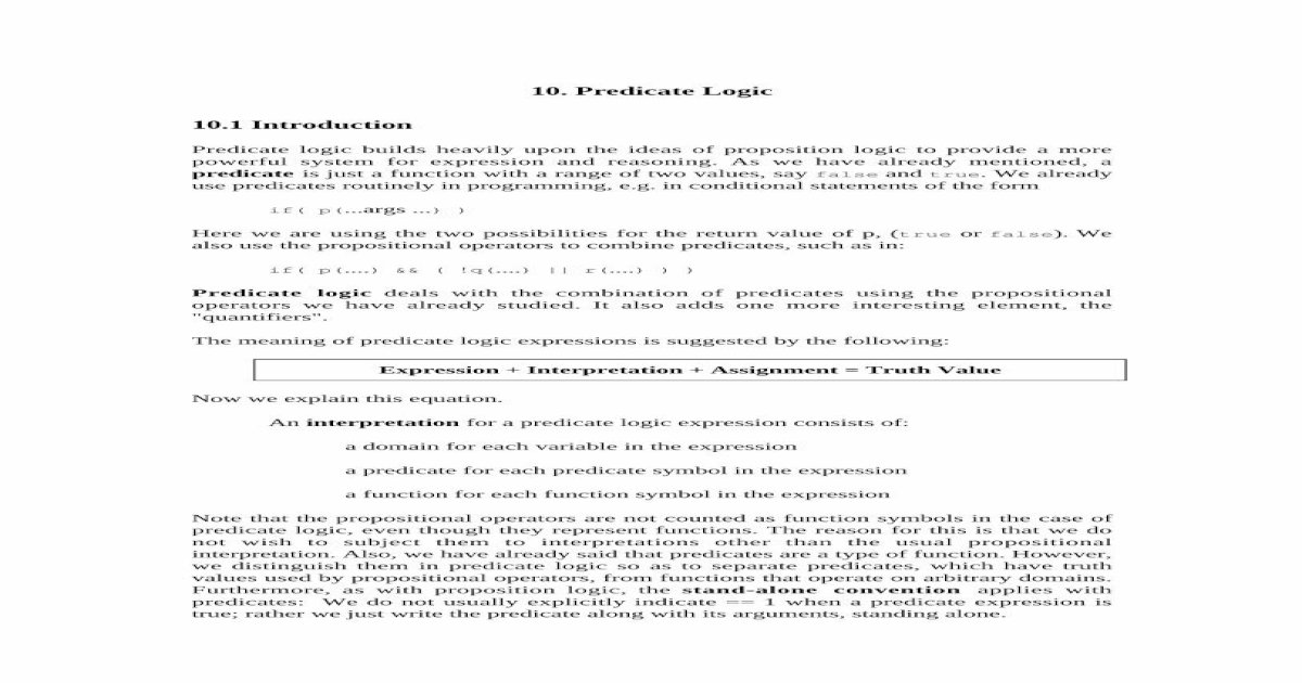 Pdf 10 Predicate Logic 101 Introduction Hmc Computer Science
