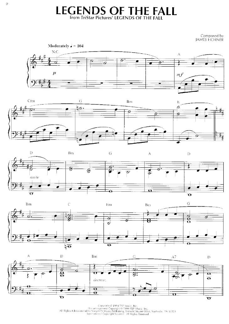 PDF) Partitura Piano - Legends of the fall - Leyendas de pasion - James  Horner - DOKUMEN.TIPS