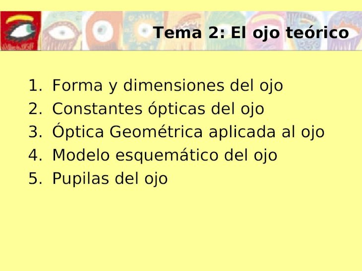 PPT) Tema 2: El ojo teórico  y dimensiones del ojo   ópticas del ojo 3.Óptica Geométrica aplicada al ojo  esquemático  del ojo  