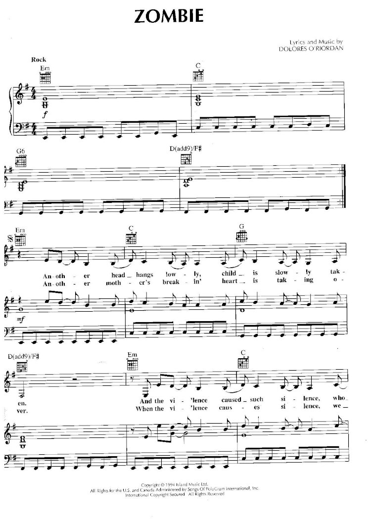PDF) 29208240 Zombie by the Cranberries Piano Sheet Music - DOKUMEN.TIPS
