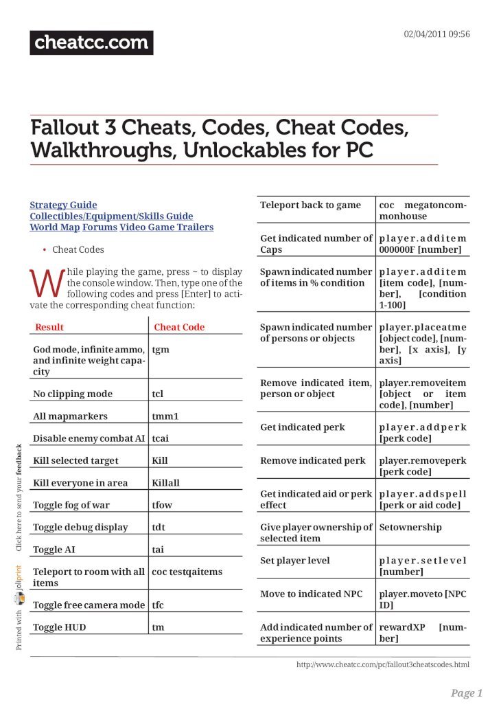 PDF) Www.cheatcc.com Fallout 3 Cheats Codes Cheat Codes