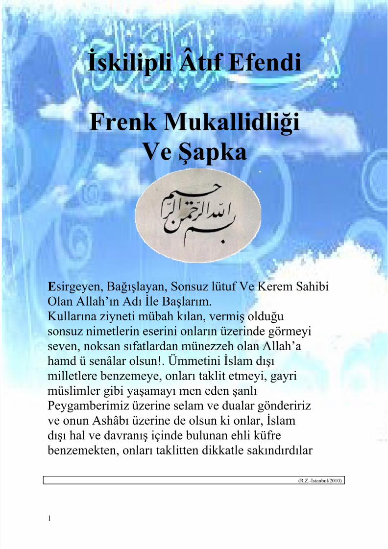 PDF) Frenk Mukallitliği ve Şapka - İskilipli Mehmed Âtıf Hoca - DOKUMEN.TIPS