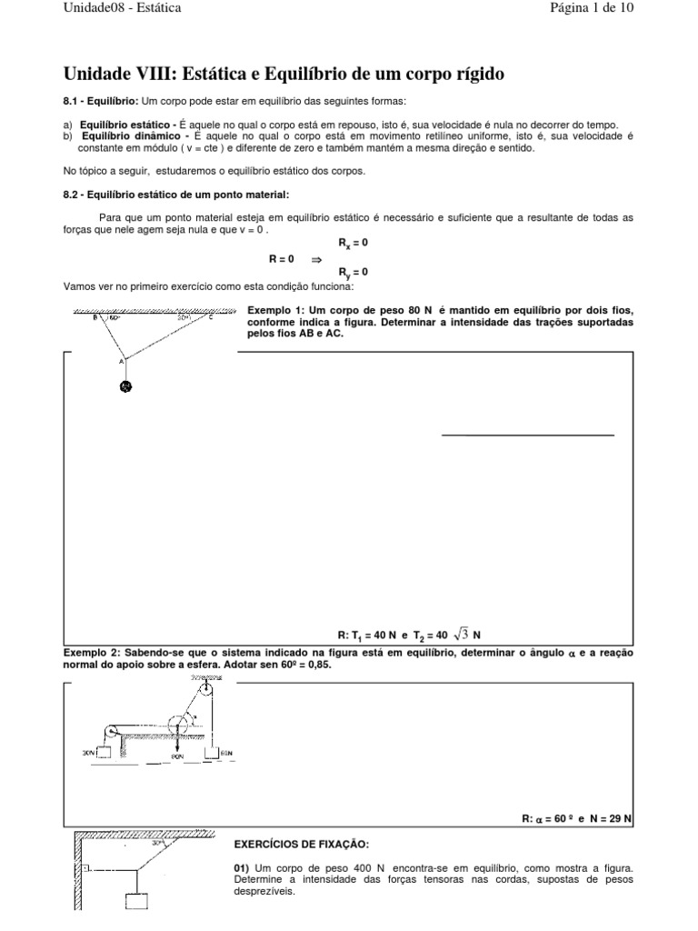 PDF) Trabalho Escolar Sobre Estatica e Equilibrio de Um Corpo Rigido -  DOKUMEN.TIPS