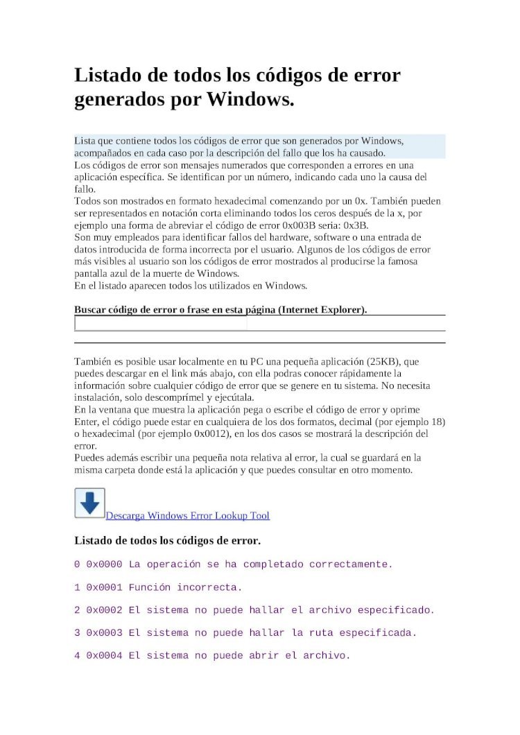 DOC) Listado de todos los códigos de error generados por windows -  DOKUMEN.TIPS