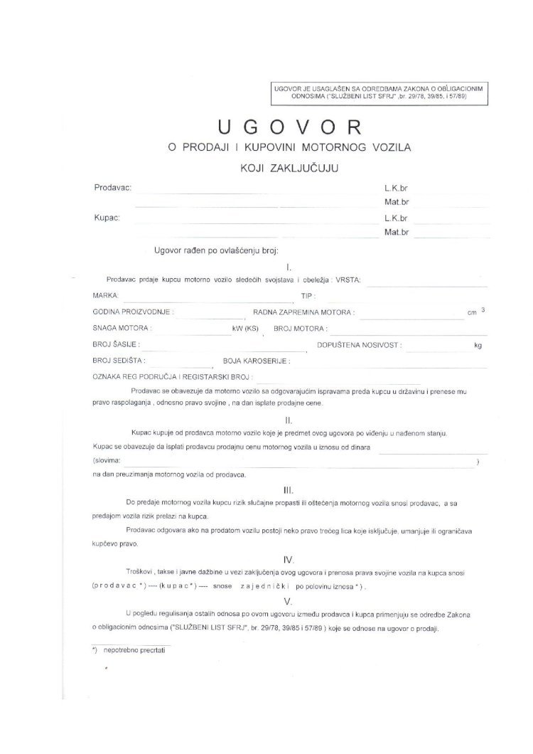 PDF) Ugovor o kupoprodaji uz ovlascenje za registraciju vozila -  DOKUMEN.TIPS