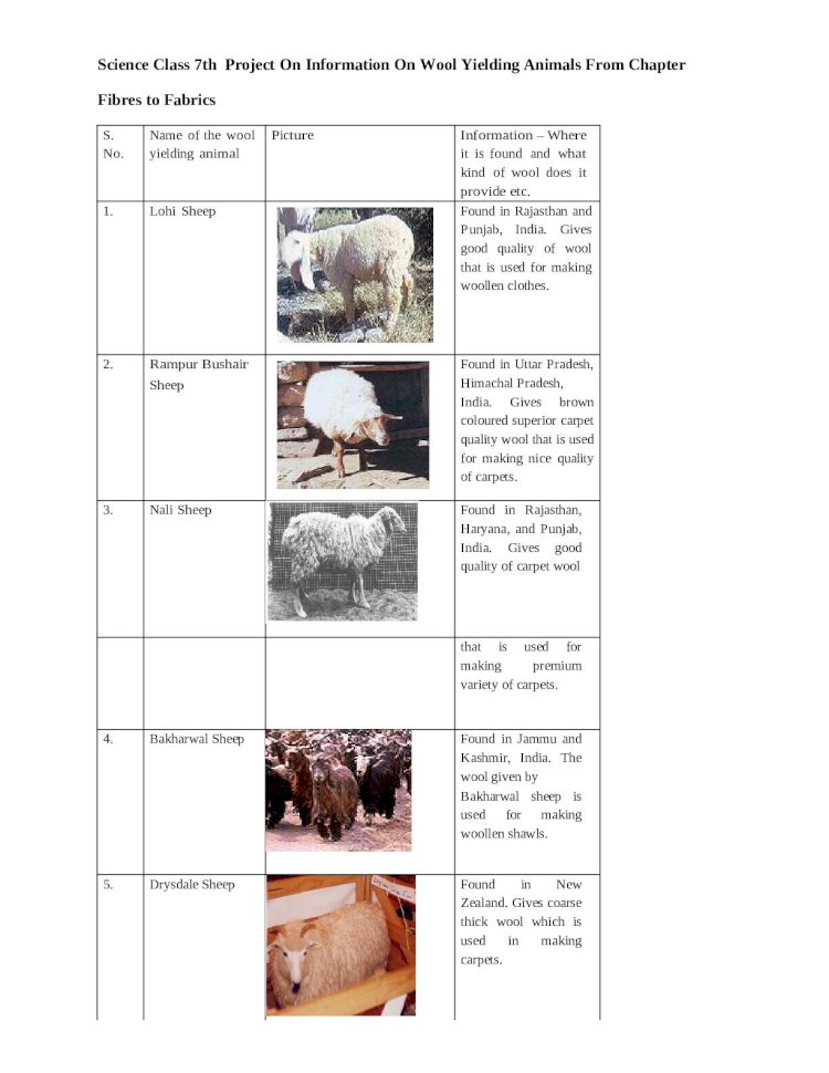 DOCX) Science Class 7th Project on Information on Wool Yielding Animals  From Chapter 