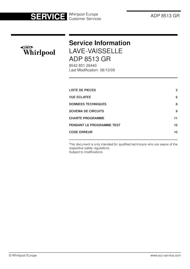 PDF) Lave Vaisselle Whirlpool ADP 8513GR - DOKUMEN.TIPS