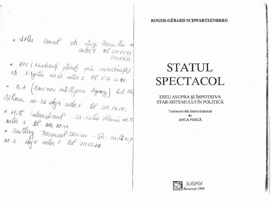 PDF) Statul Spectacol - Roger Schwartzenberg Partea I Personajele -  DOKUMEN.TIPS