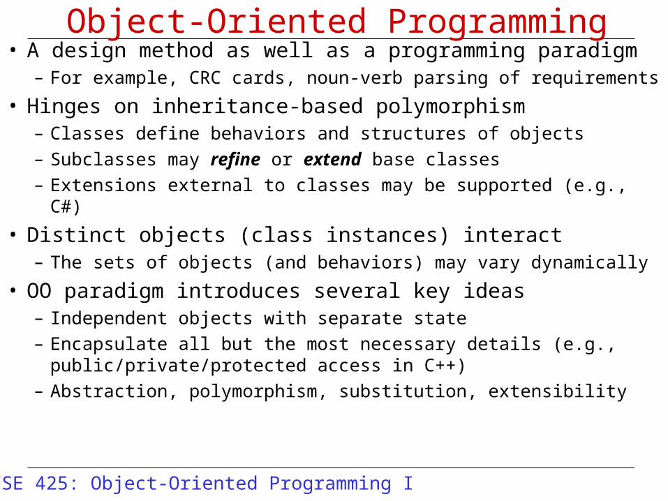 Ppt Cse 425 Object Oriented Programming I Object Oriented