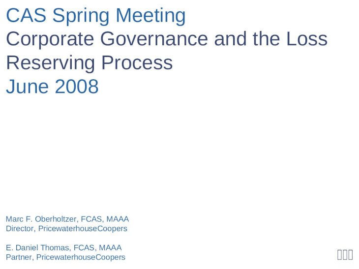 (PPT) CAS Spring Meeting Corporate Governance and the Loss Reserving