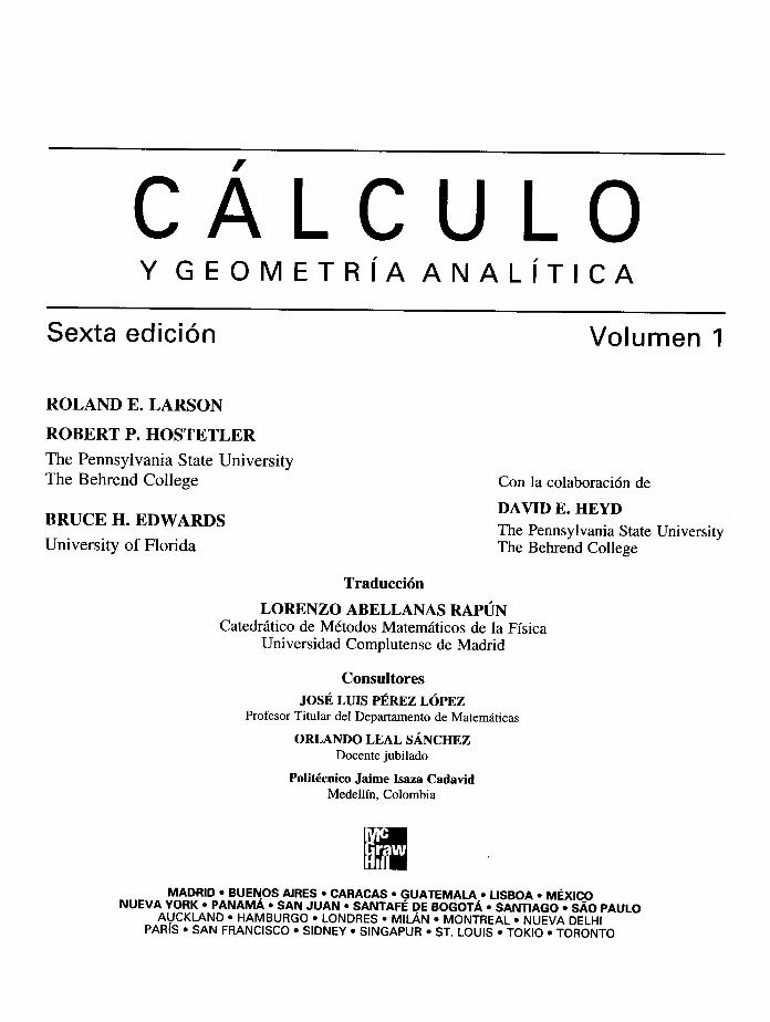 PDF) Cálculo y Geometría Analítica. 6ª Ed. Vols. 1 y 2. Larson, Roland E.;  Hostetler, Robert P.; Edwards, Bruce H. y Heyd, David E - DOKUMEN.TIPS