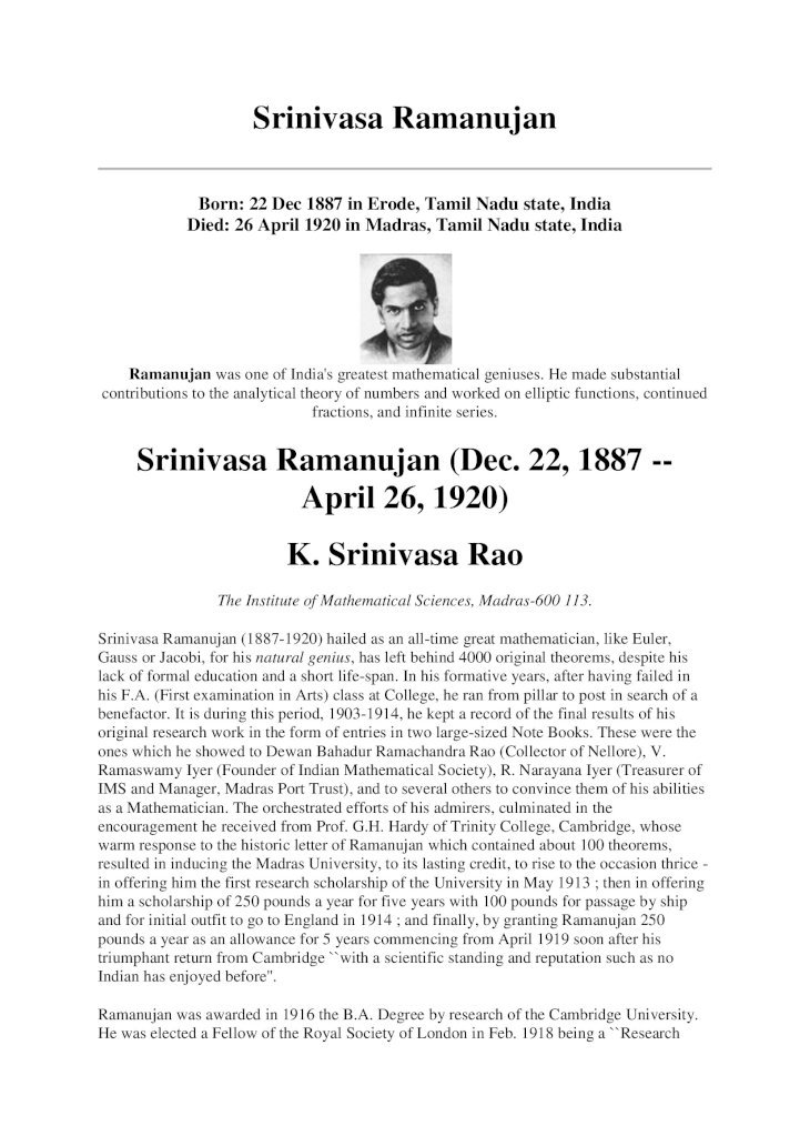 How to Draw Srinivasa Ramanujan Drawing - YouTube