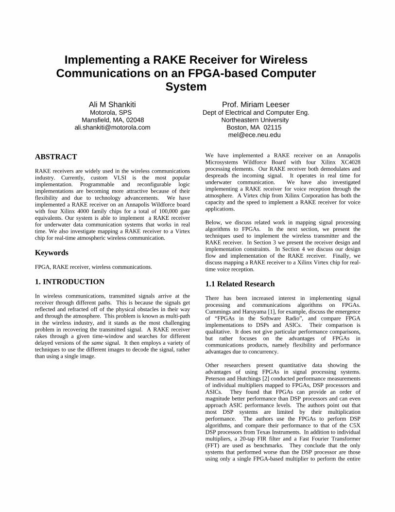 (PDF) Implementing a RAKE Receiver for Wireless Communications on an ...