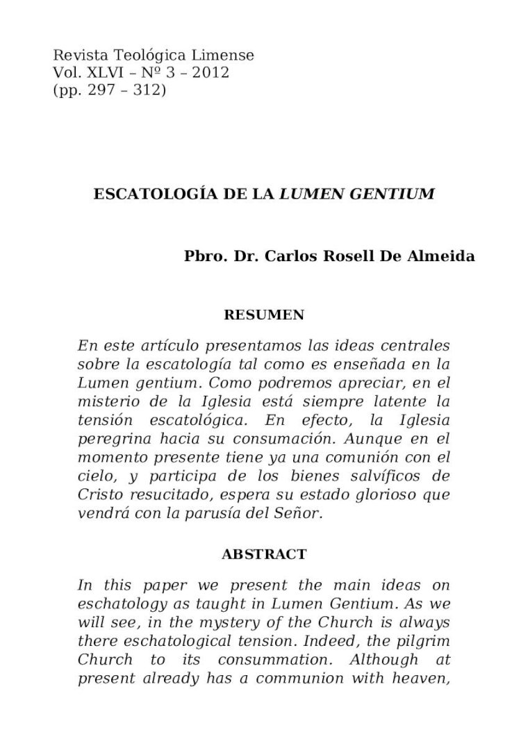DOCX) Padre Carlos Rosell - Escatología de la Lumen Gentium 