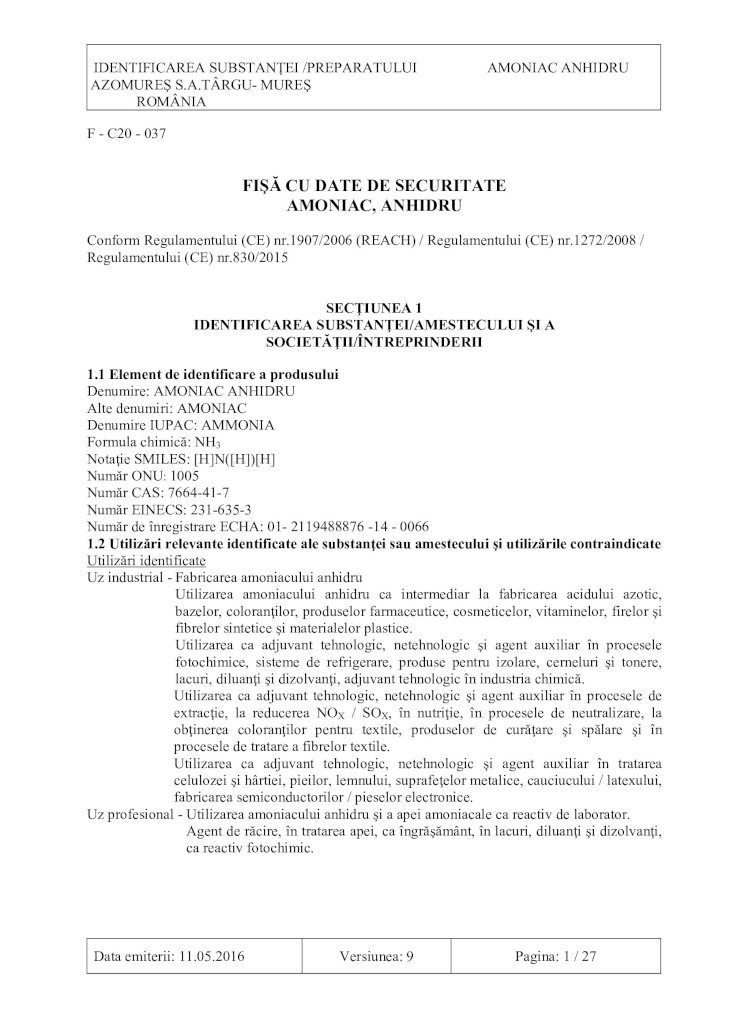 PDF) FIŞĂ CU DATE DE SECURITATE AMONIAC, ANHIDRU - DOKUMEN.TIPS