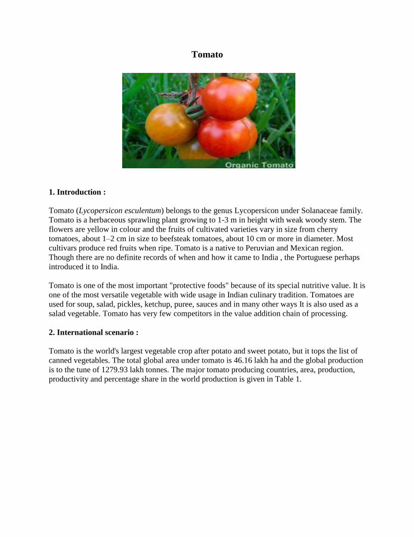 PDF) Tomato - TNAU Agritech · PDF fileTomato is a herbaceous  sprawling plant ... productivity and percentage share in the world ... Beds  are prepared against the slope and after levelling 