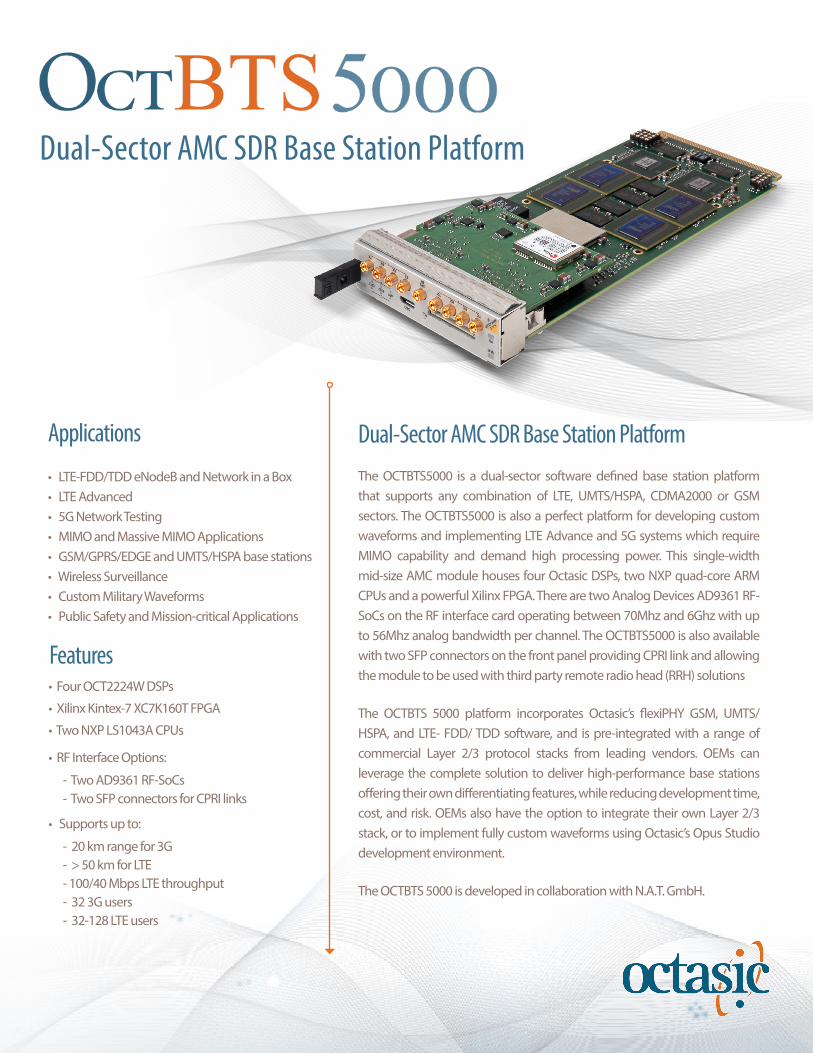 PDF) Dual-Sector AMC SDR Base Station Platform - &middot; PDF  fileDual-Sector AMC SDR Base Station Platform ... The OCTBTS 5000 platform  incorporates Octasic&rsquo;s flexiPHY GSM, UMTS/ ... OCTBTS - DOKUMEN.TIPS
