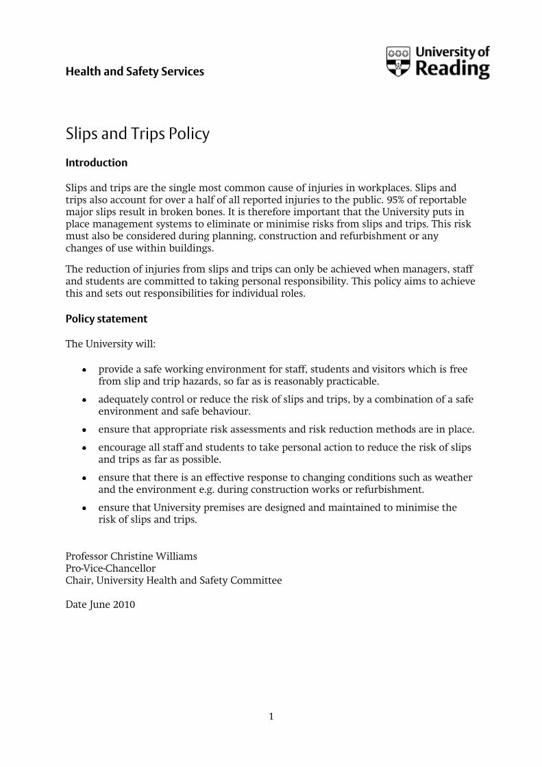 slips and trips policy