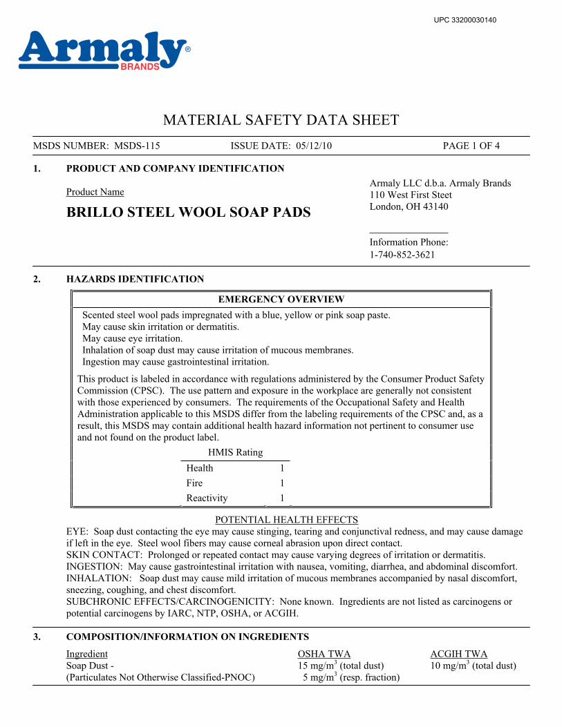 (PDF) MATERIAL SAFETY DATA SHEET - The Home Depot · MATERIAL SAFETY ...