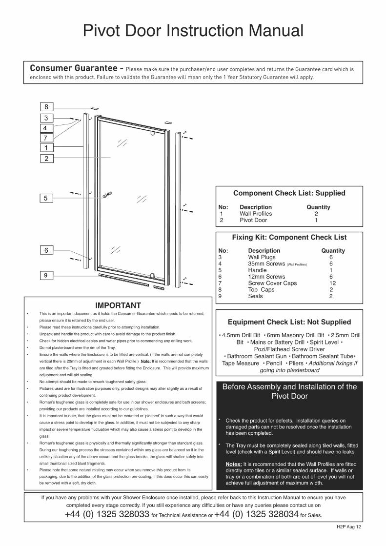 (PDF) Pivot Door Instruction Manual - plumbase.co.uk · Stage 4 - Screw ...