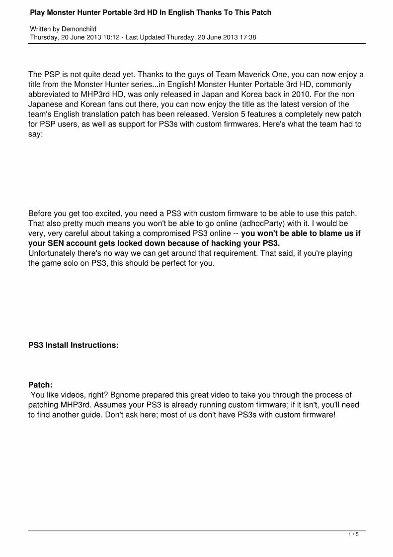 PDF) Play Monster Hunter Portable 3rd HD In English Thanks To ... · Play Monster  Hunter Portable 3rd HD In English Thanks To This Patch Written by  Demonchild Thursday, 20 June 2013 10:12 - DOKUMEN.TIPS
