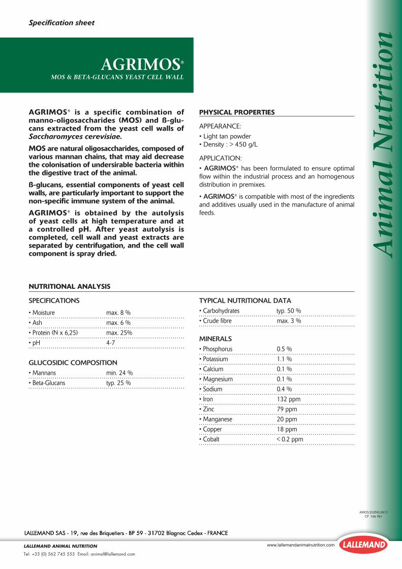 PDF) Specification sheet Animal Nutrition  -   · LALLEMAND SAS - 19, rue des Briquetiers - BP 59 - 31702  Blagnac Cedex - FRANCE Specification sheet Animal 